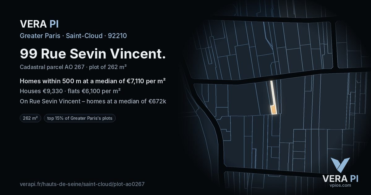 99 Rue Sevin Vincent, Saint-Cloud at night – the plot lit, the parcels around coloured by the prices near them