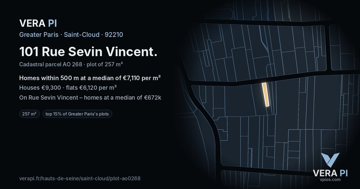 101 Rue Sevin Vincent, Saint-Cloud at night – the plot lit, the parcels around coloured by the prices near them
