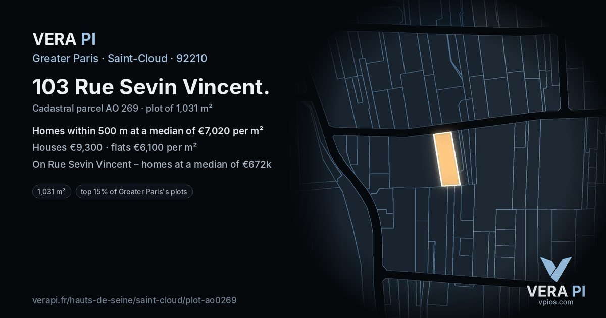 103 Rue Sevin Vincent, Saint-Cloud at night – the plot lit, the parcels around coloured by the prices near them