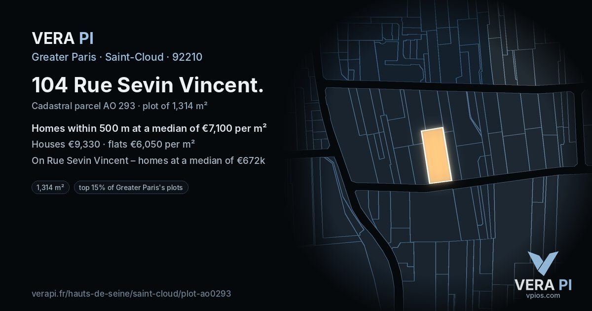 104 Rue Sevin Vincent, Saint-Cloud at night – the plot lit, the parcels around coloured by the prices near them
