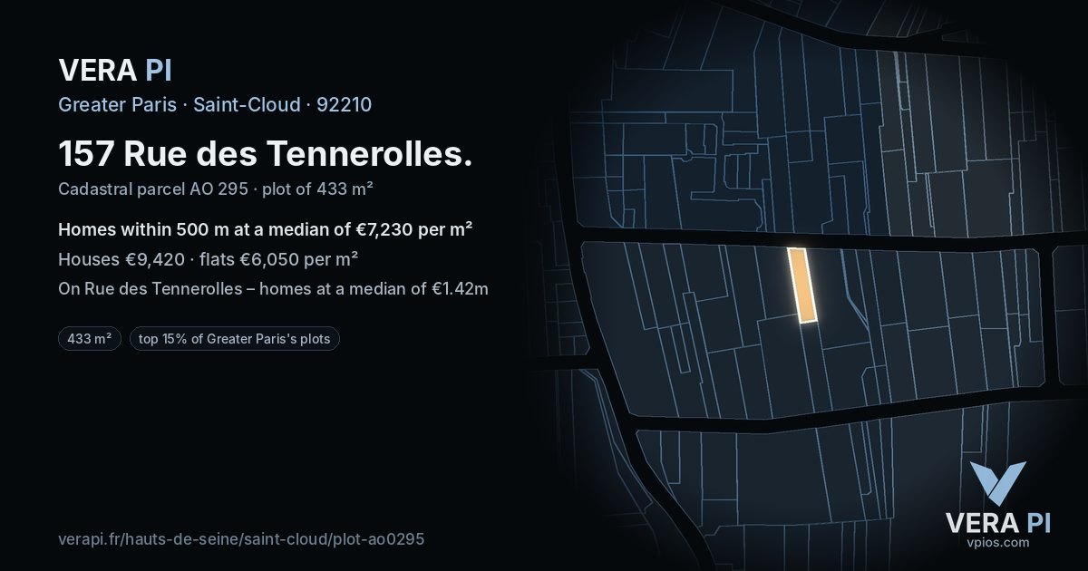 157 Rue des Tennerolles, Saint-Cloud at night – the plot lit, the parcels around coloured by the prices near them