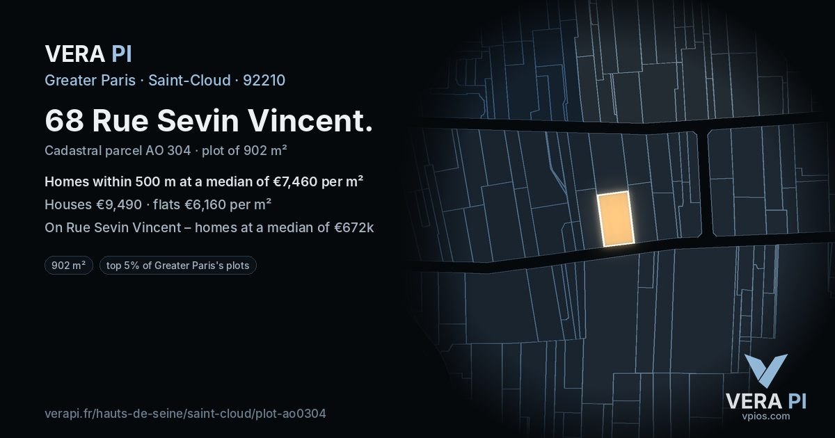 68 Rue Sevin Vincent, Saint-Cloud at night – the plot lit, the parcels around coloured by the prices near them