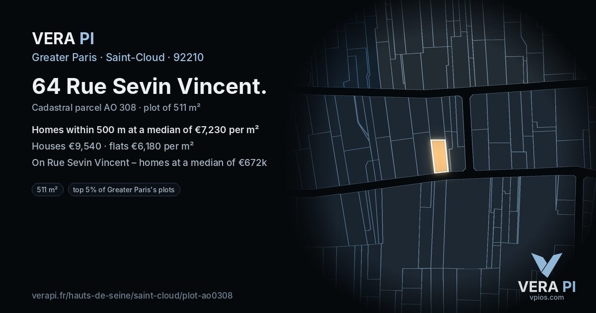 64 Rue Sevin Vincent, Saint-Cloud at night – the plot lit, the parcels around coloured by the prices near them
