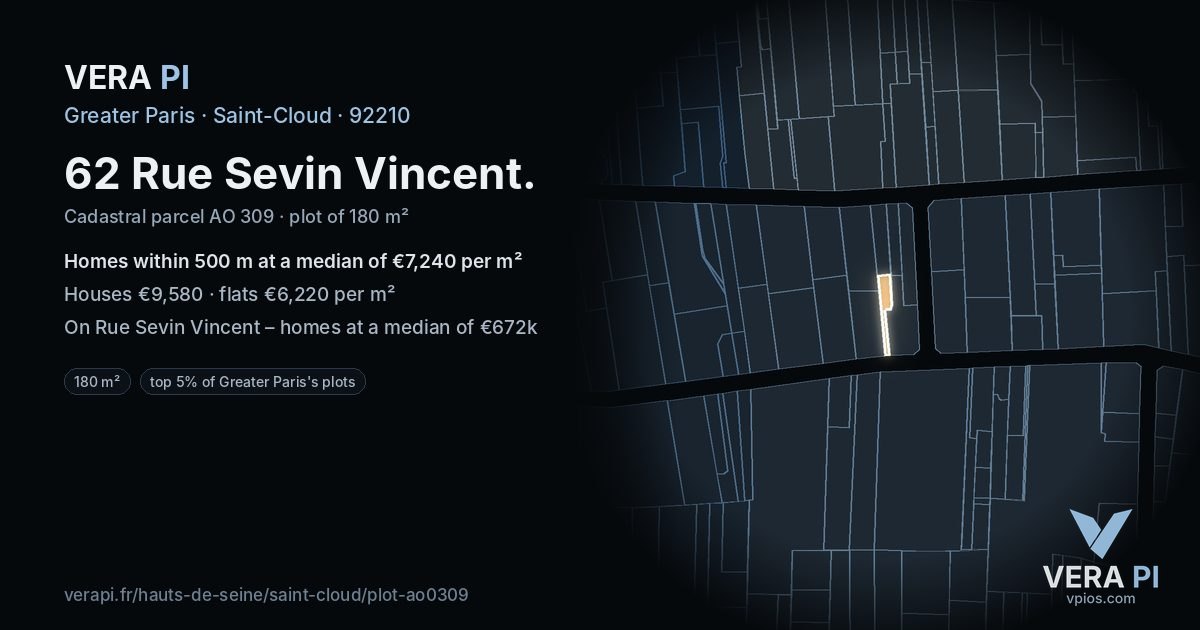 62 Rue Sevin Vincent, Saint-Cloud at night – the plot lit, the parcels around coloured by the prices near them