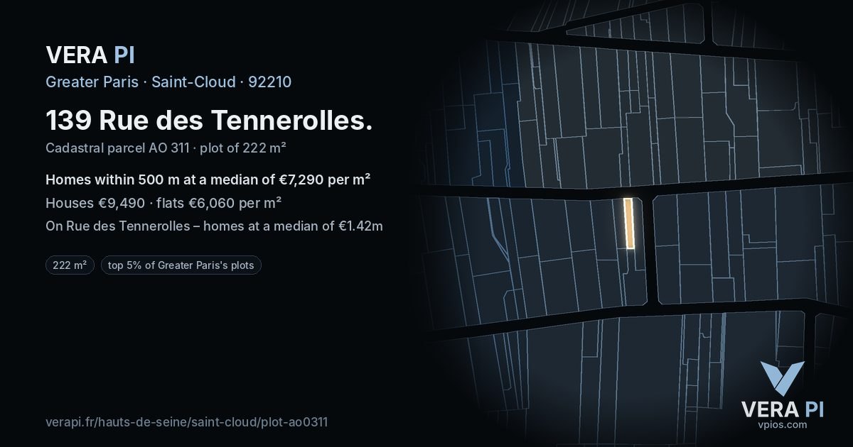 139 Rue des Tennerolles, Saint-Cloud at night – the plot lit, the parcels around coloured by the prices near them