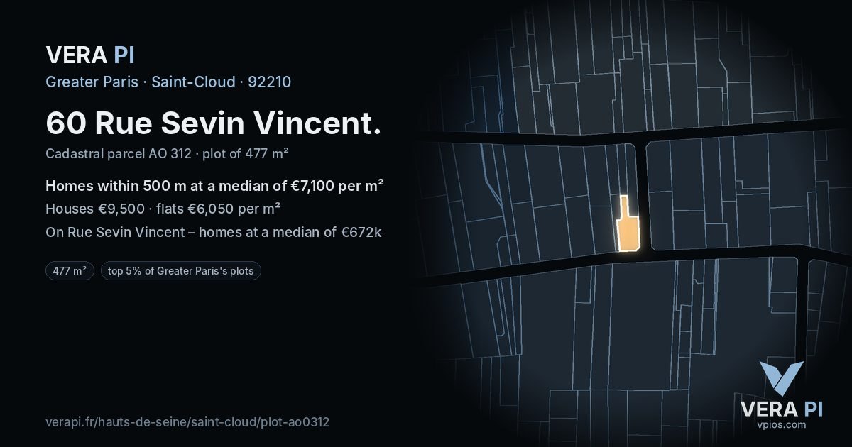 60 Rue Sevin Vincent, Saint-Cloud at night – the plot lit, the parcels around coloured by the prices near them