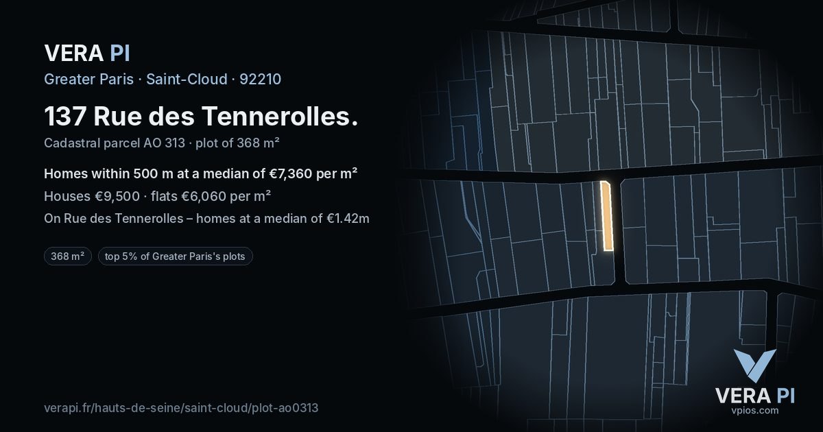 137 Rue des Tennerolles, Saint-Cloud at night – the plot lit, the parcels around coloured by the prices near them