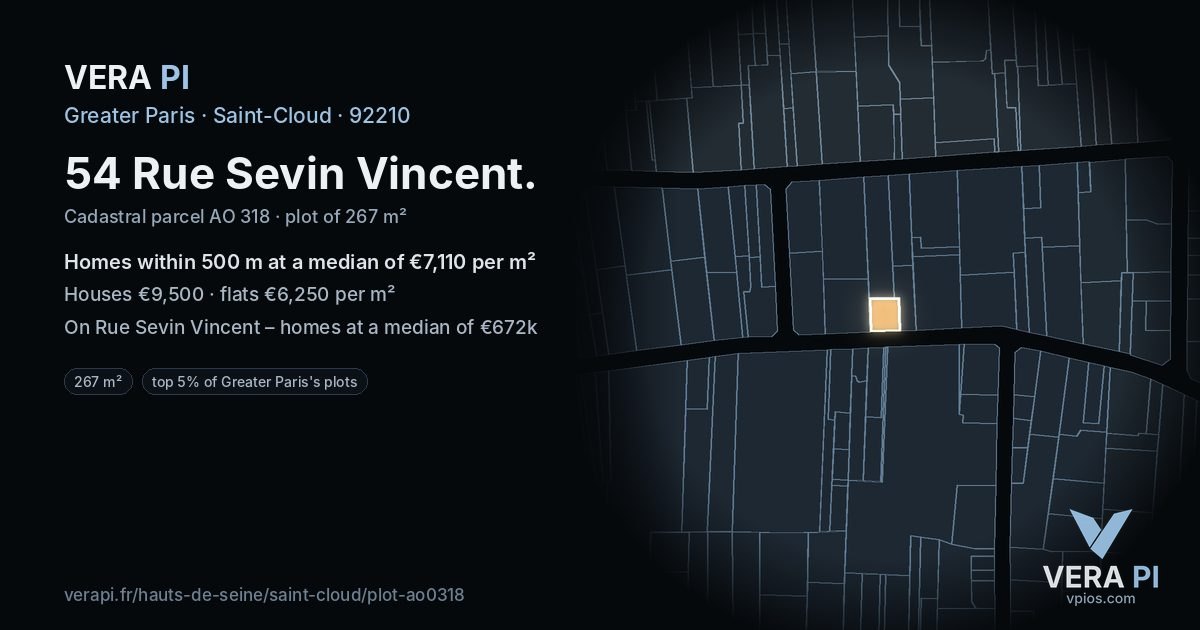 54 Rue Sevin Vincent, Saint-Cloud at night – the plot lit, the parcels around coloured by the prices near them