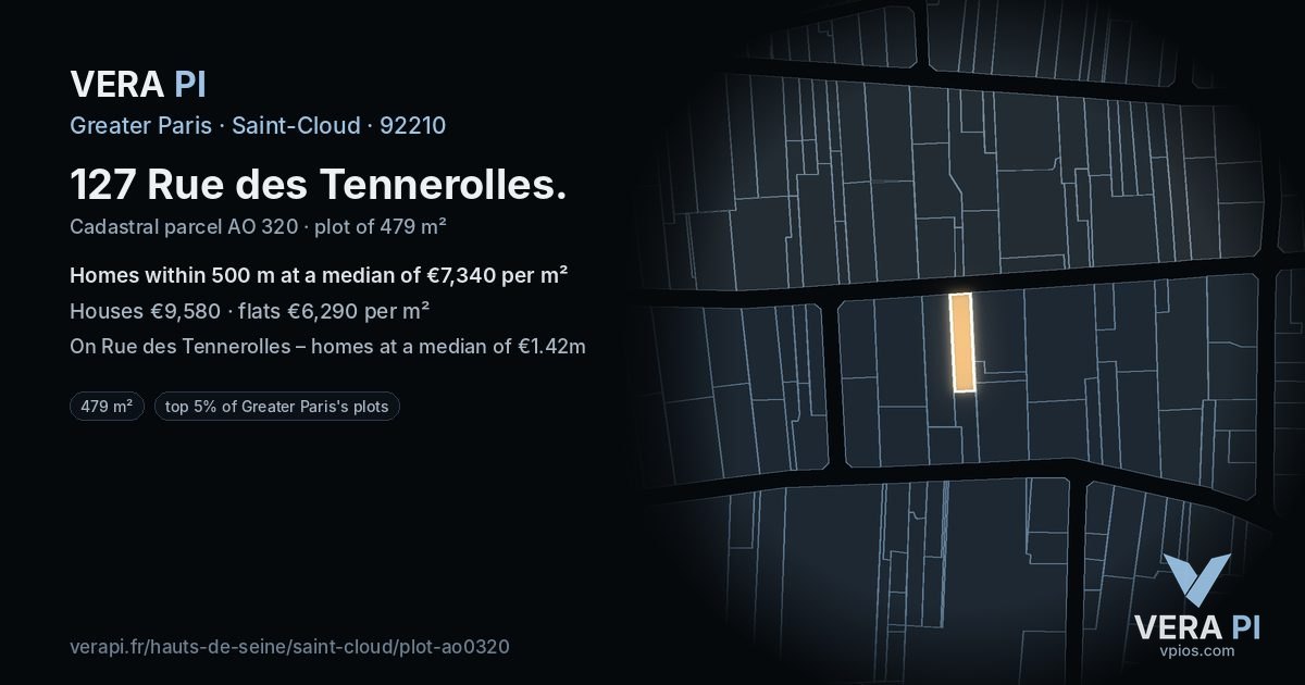 127 Rue des Tennerolles, Saint-Cloud at night – the plot lit, the parcels around coloured by the prices near them