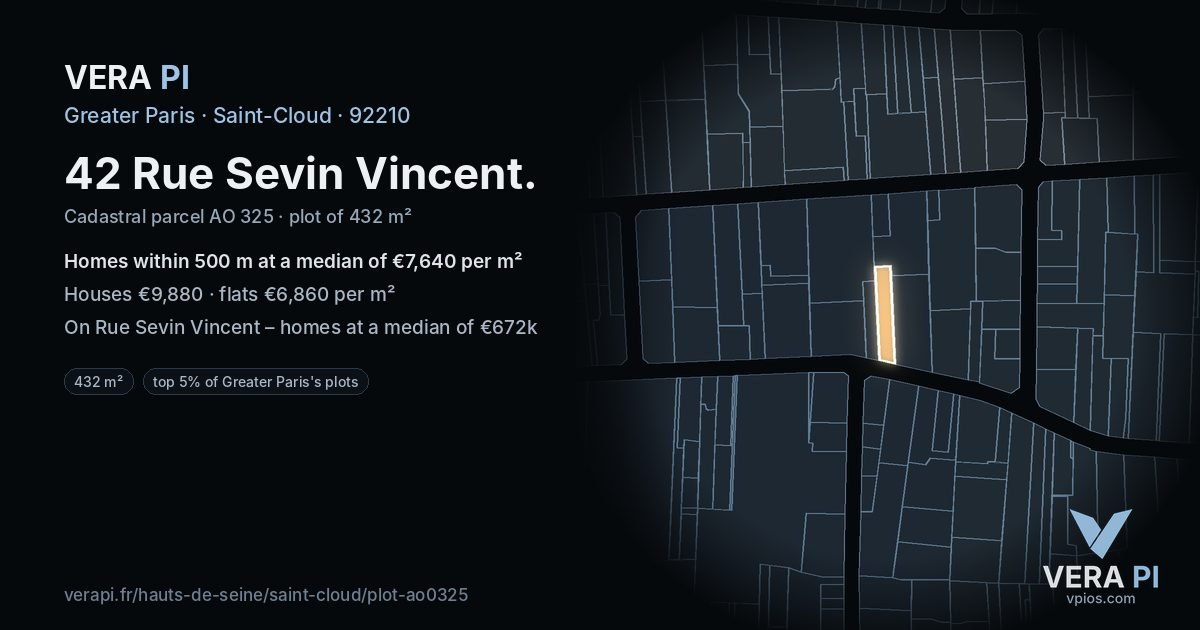 42 Rue Sevin Vincent, Saint-Cloud at night – the plot lit, the parcels around coloured by the prices near them
