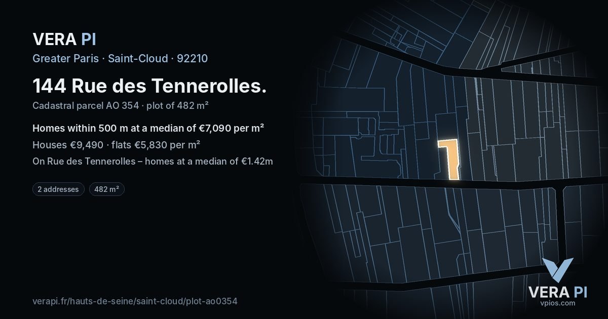 144 Rue des Tennerolles, Saint-Cloud at night – the plot lit, the parcels around coloured by the prices near them