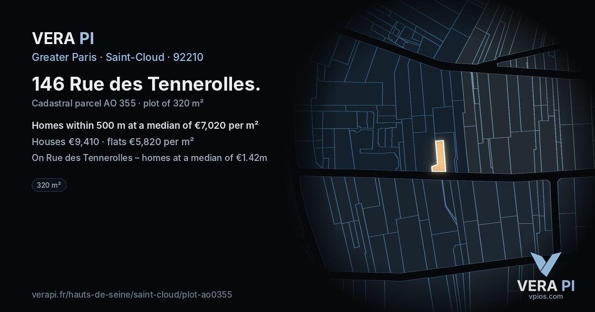 146 Rue des Tennerolles, Saint-Cloud at night – the plot lit, the parcels around coloured by the prices near them