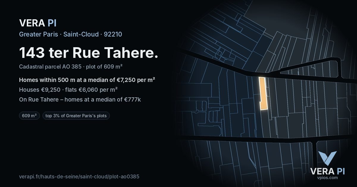 143 ter Rue Tahere, Saint-Cloud at night – the plot lit, the parcels around coloured by the prices near them