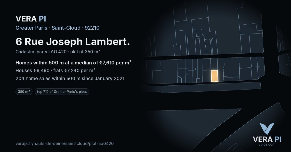 6 Rue Joseph Lambert, Saint-Cloud at night – the plot lit, the parcels around coloured by the prices near them