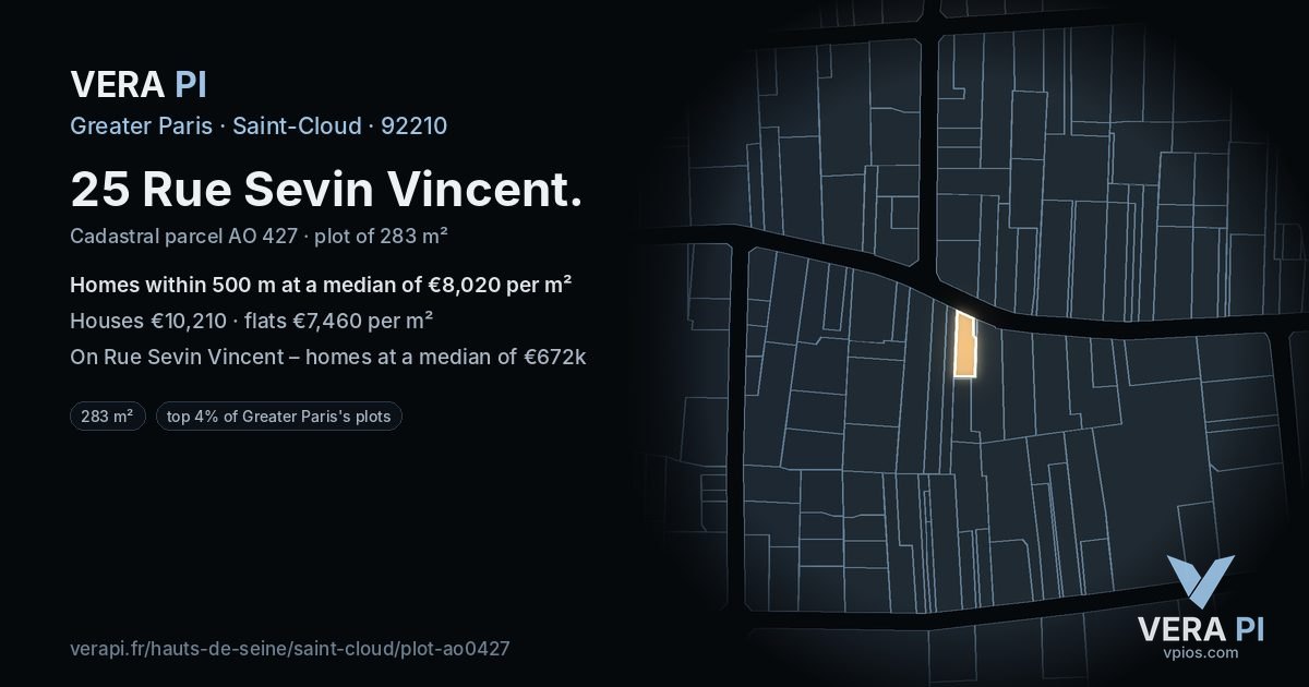 25 Rue Sevin Vincent, Saint-Cloud at night – the plot lit, the parcels around coloured by the prices near them