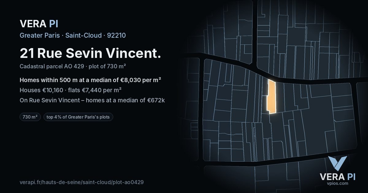21 Rue Sevin Vincent, Saint-Cloud at night – the plot lit, the parcels around coloured by the prices near them