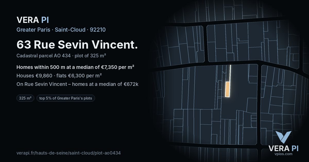 63 Rue Sevin Vincent, Saint-Cloud at night – the plot lit, the parcels around coloured by the prices near them