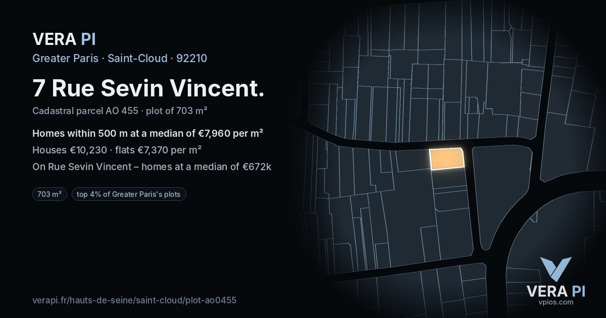 7 Rue Sevin Vincent, Saint-Cloud at night – the plot lit, the parcels around coloured by the prices near them