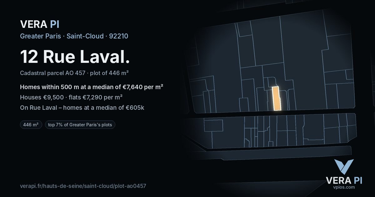 12 Rue Laval, Saint-Cloud at night – the plot lit, the parcels around coloured by the prices near them