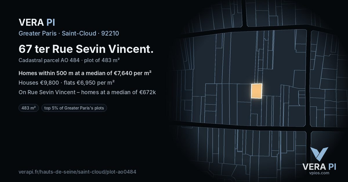 67 ter Rue Sevin Vincent, Saint-Cloud at night – the plot lit, the parcels around coloured by the prices near them