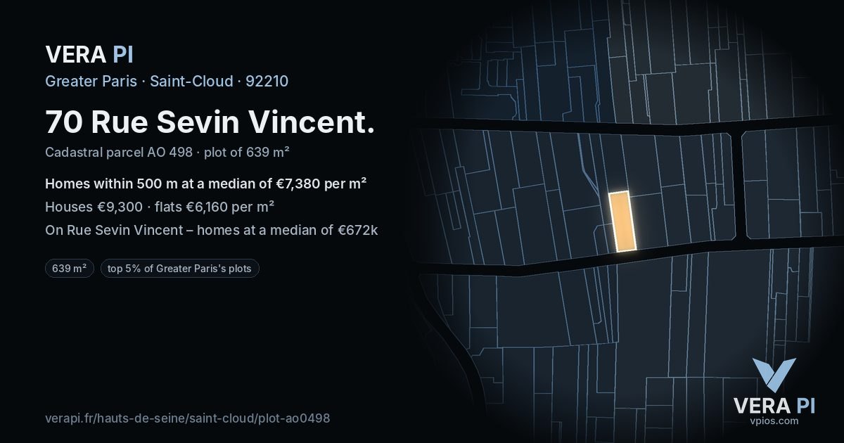 70 Rue Sevin Vincent, Saint-Cloud at night – the plot lit, the parcels around coloured by the prices near them