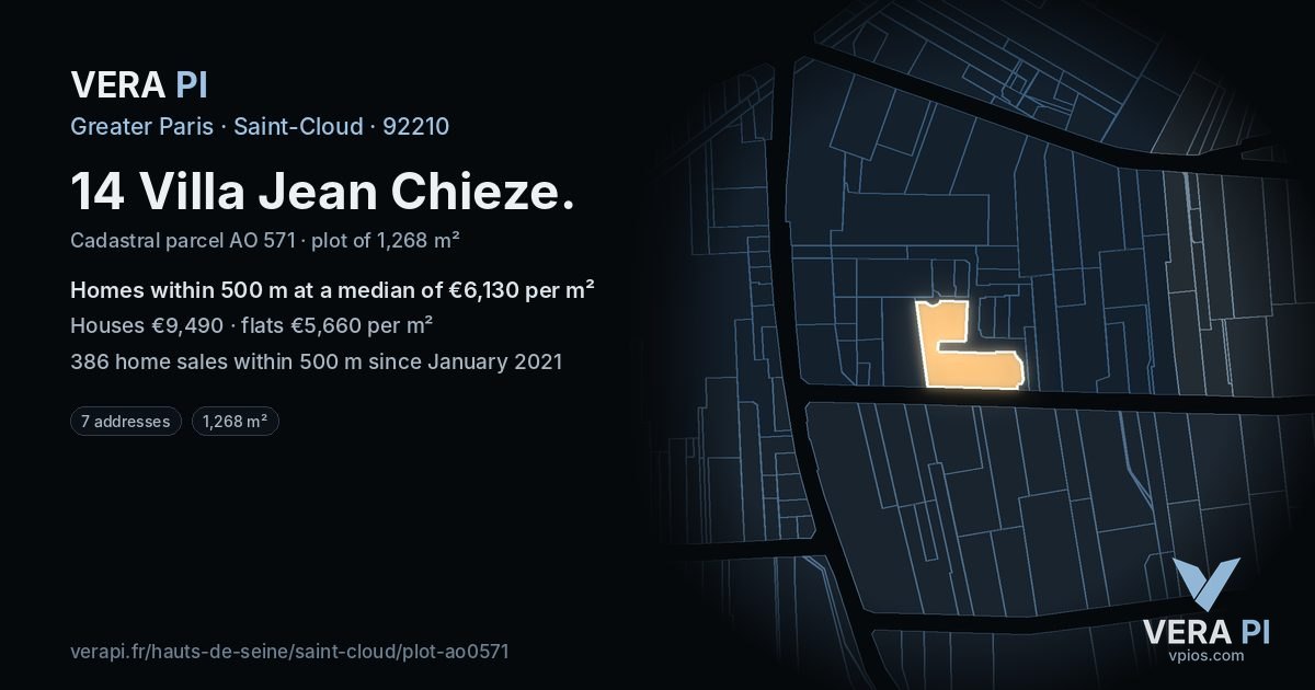 14 Villa Jean Chieze, Saint-Cloud at night – the plot lit, the parcels around coloured by the prices near them