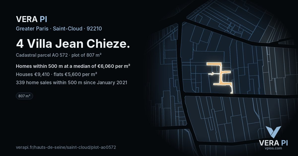 4 Villa Jean Chieze, Saint-Cloud at night – the plot lit, the parcels around coloured by the prices near them