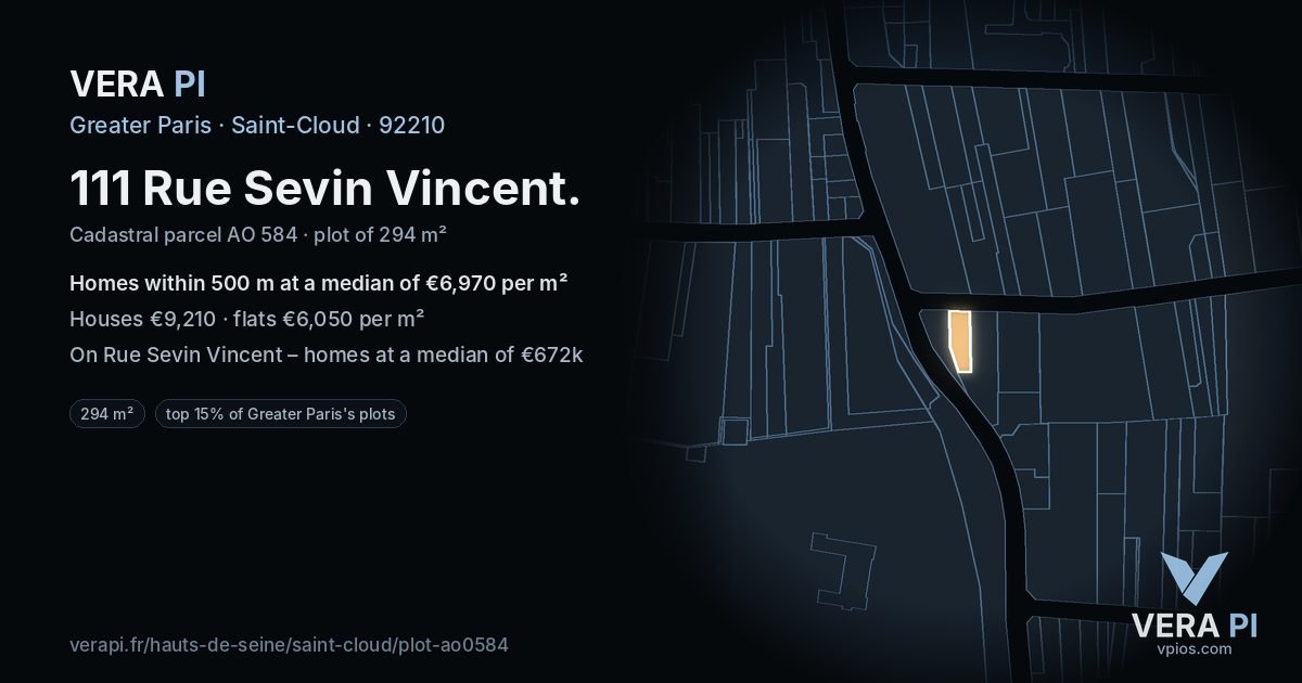 111 Rue Sevin Vincent, Saint-Cloud at night – the plot lit, the parcels around coloured by the prices near them