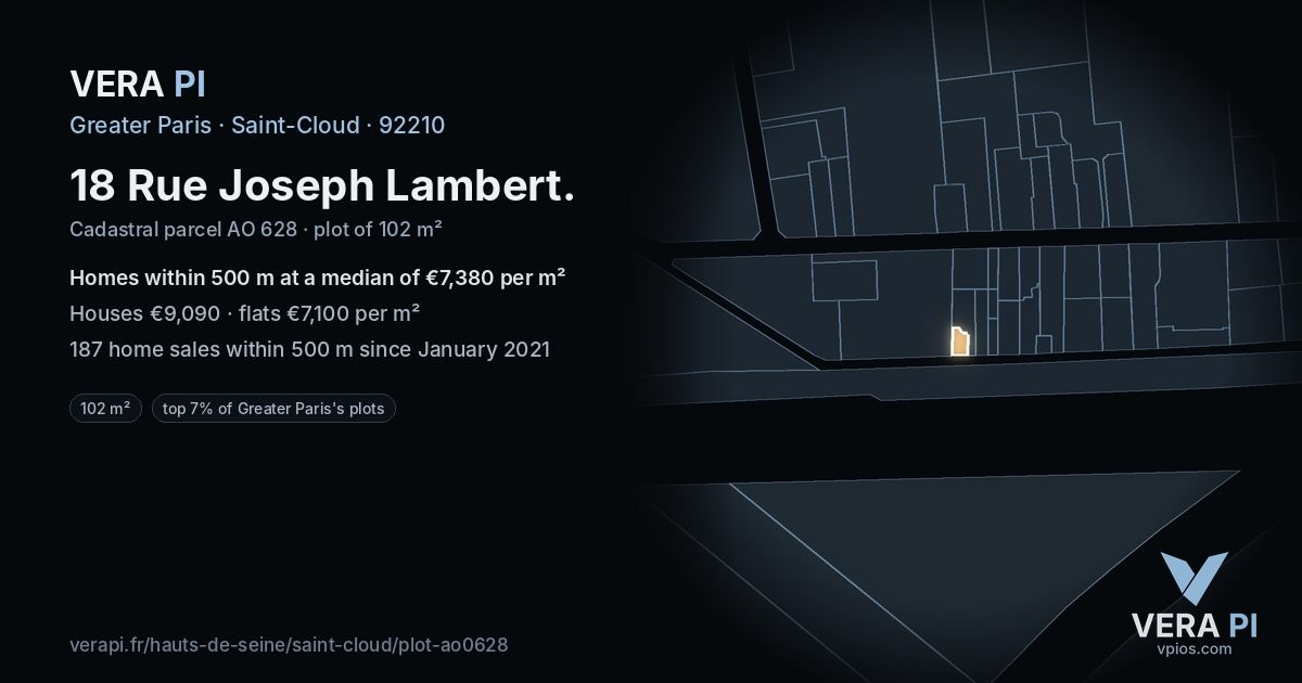 18 Rue Joseph Lambert, Saint-Cloud at night – the plot lit, the parcels around coloured by the prices near them
