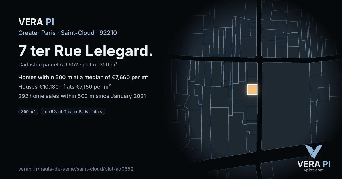 7 ter Rue Lelegard, Saint-Cloud at night – the plot lit, the parcels around coloured by the prices near them
