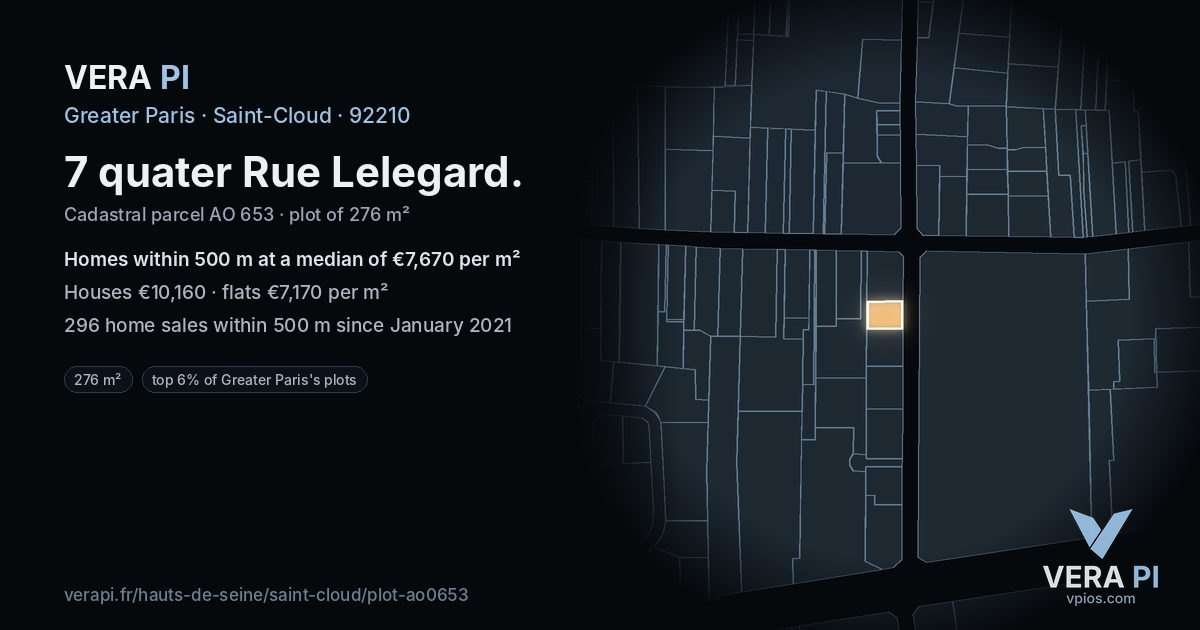 7 quater Rue Lelegard, Saint-Cloud at night – the plot lit, the parcels around coloured by the prices near them