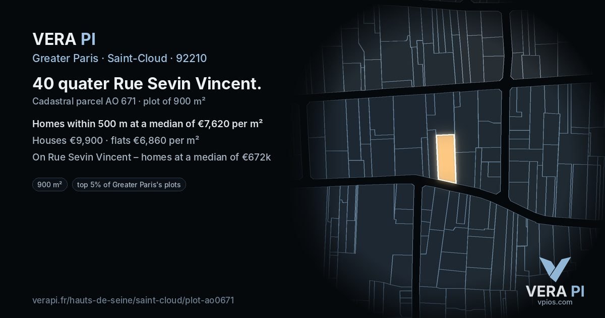 40 quater Rue Sevin Vincent, Saint-Cloud at night – the plot lit, the parcels around coloured by the prices near them