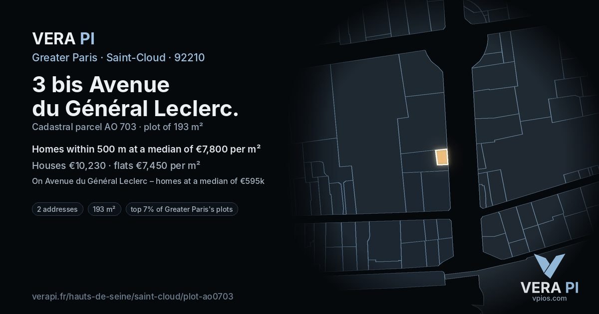 3 bis Avenue du Général Leclerc, Saint-Cloud at night – the plot lit, the parcels around coloured by the prices near them