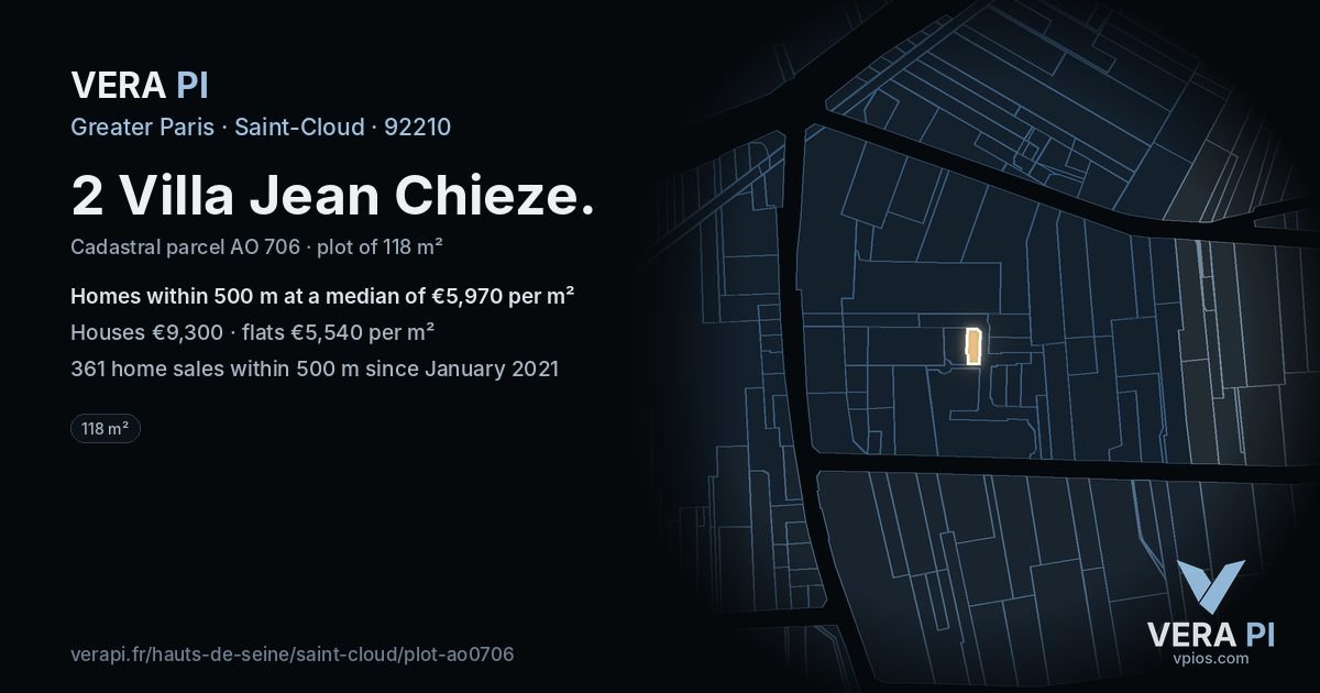 2 Villa Jean Chieze, Saint-Cloud at night – the plot lit, the parcels around coloured by the prices near them