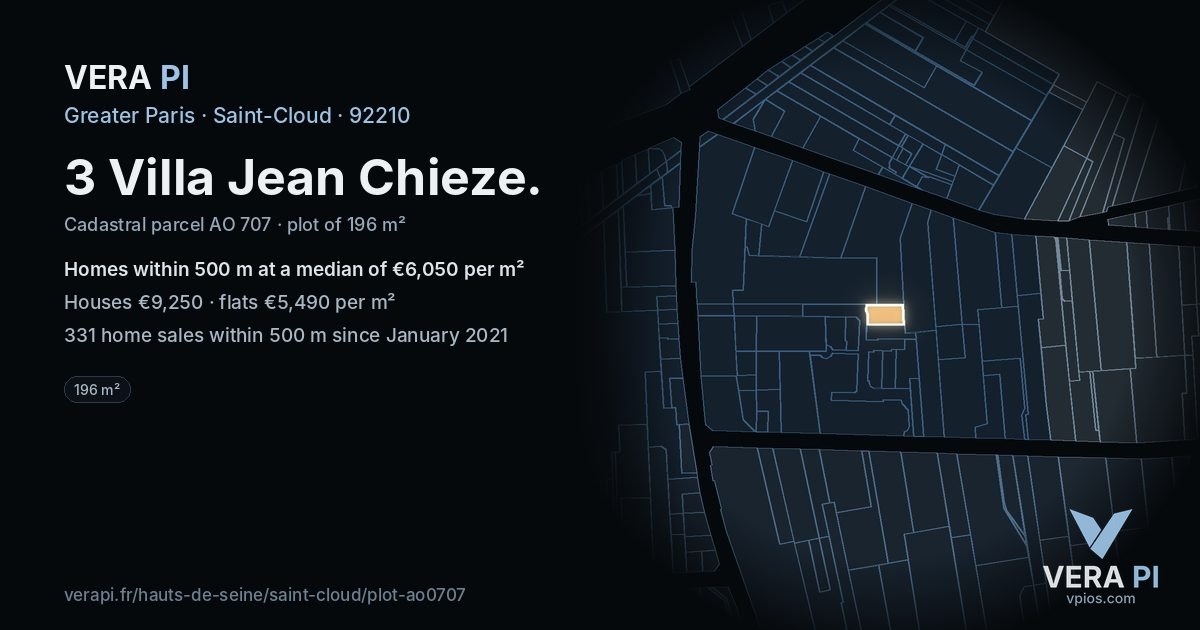 3 Villa Jean Chieze, Saint-Cloud at night – the plot lit, the parcels around coloured by the prices near them