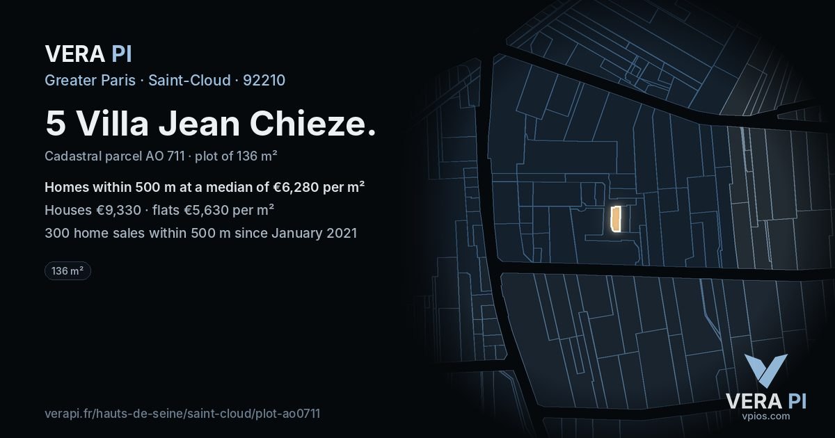 5 Villa Jean Chieze, Saint-Cloud at night – the plot lit, the parcels around coloured by the prices near them