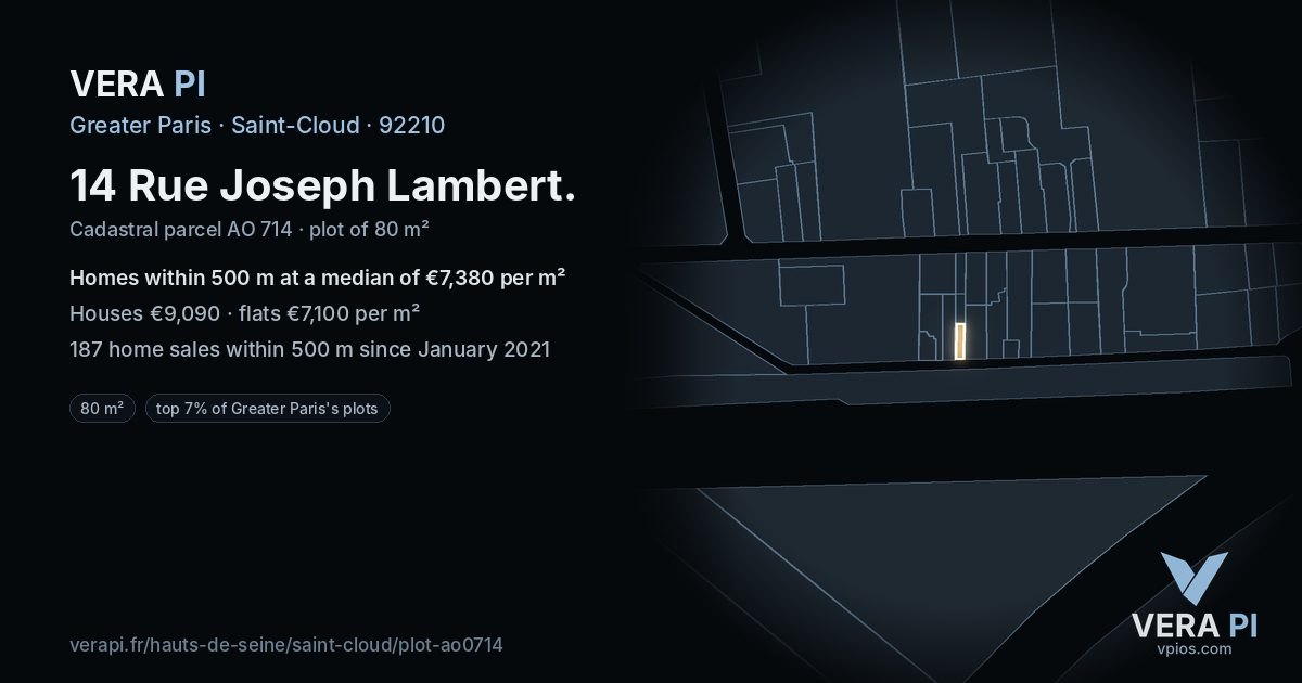 14 Rue Joseph Lambert, Saint-Cloud at night – the plot lit, the parcels around coloured by the prices near them