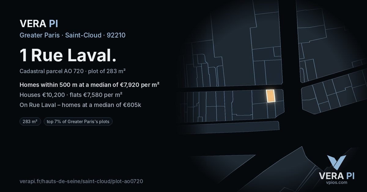 1 Rue Laval, Saint-Cloud at night – the plot lit, the parcels around coloured by the prices near them
