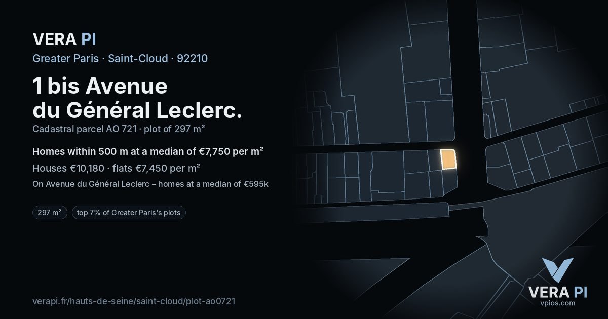 1 bis Avenue du Général Leclerc, Saint-Cloud at night – the plot lit, the parcels around coloured by the prices near them