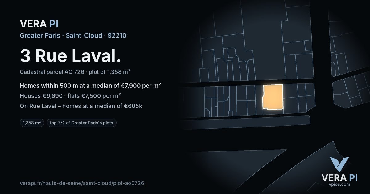 3 Rue Laval, Saint-Cloud at night – the plot lit, the parcels around coloured by the prices near them