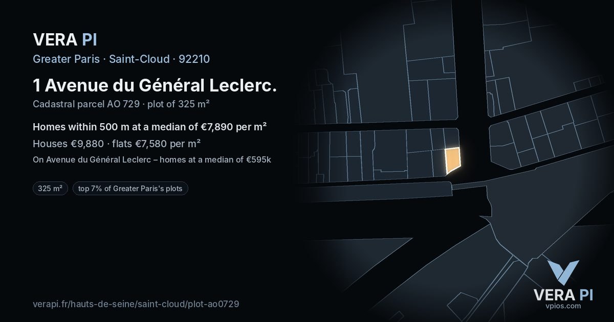 1 Avenue du Général Leclerc, Saint-Cloud at night – the plot lit, the parcels around coloured by the prices near them