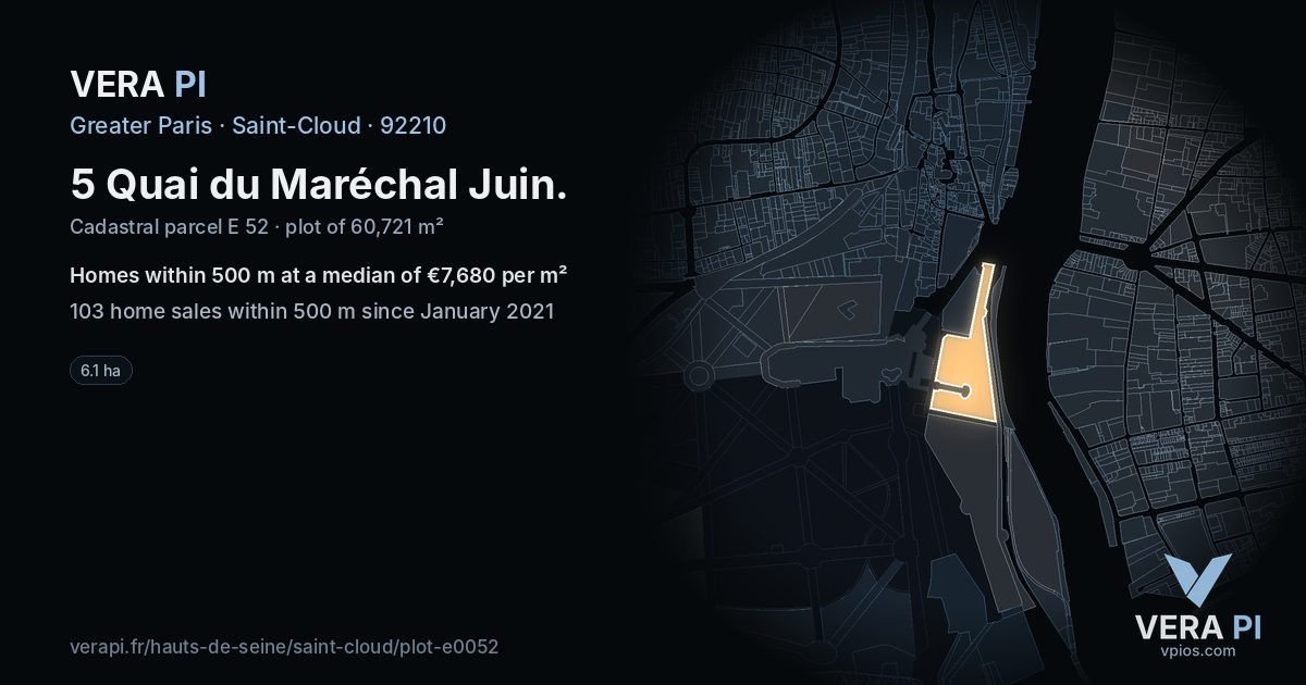 5 Quai du Maréchal Juin, Saint-Cloud at night – the plot lit, the parcels around coloured by the prices near them