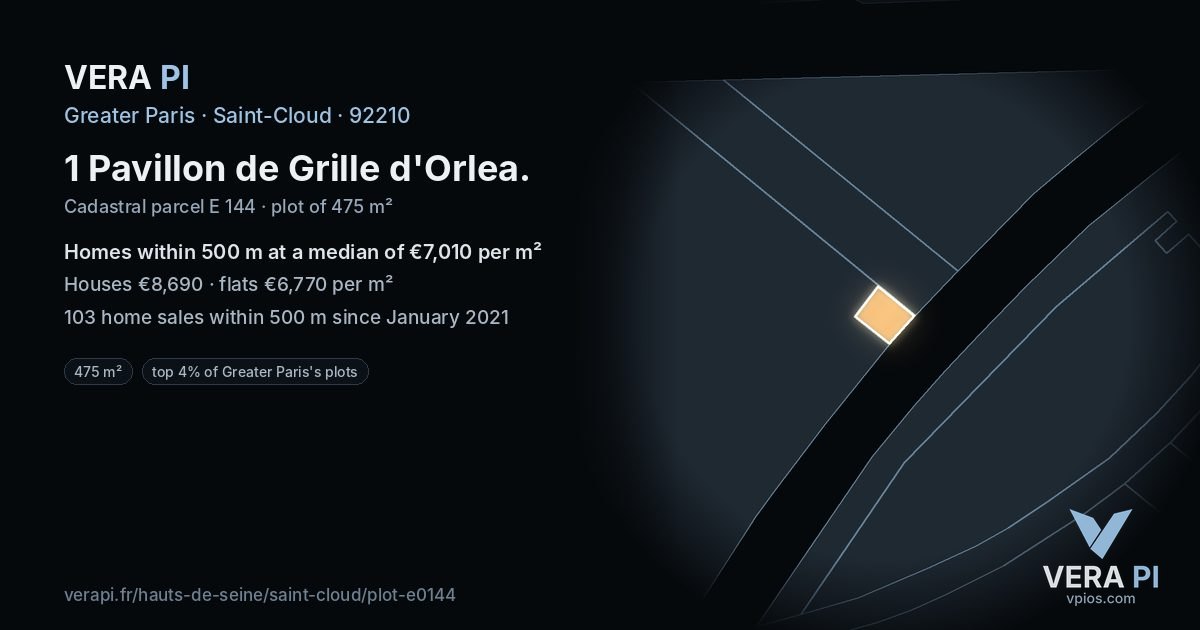 1 Pavillon de Grille d'Orlea, Saint-Cloud at night – the plot lit, the parcels around coloured by the prices near them