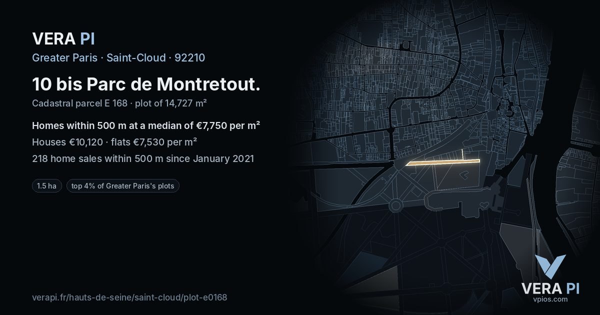 10 bis Parc de Montretout, Saint-Cloud at night – the plot lit, the parcels around coloured by the prices near them