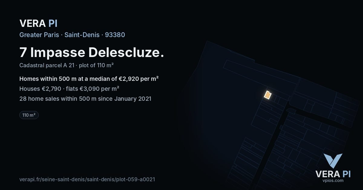 7 Impasse Delescluze, Saint-Denis at night – the plot lit, the parcels around coloured by the prices near them