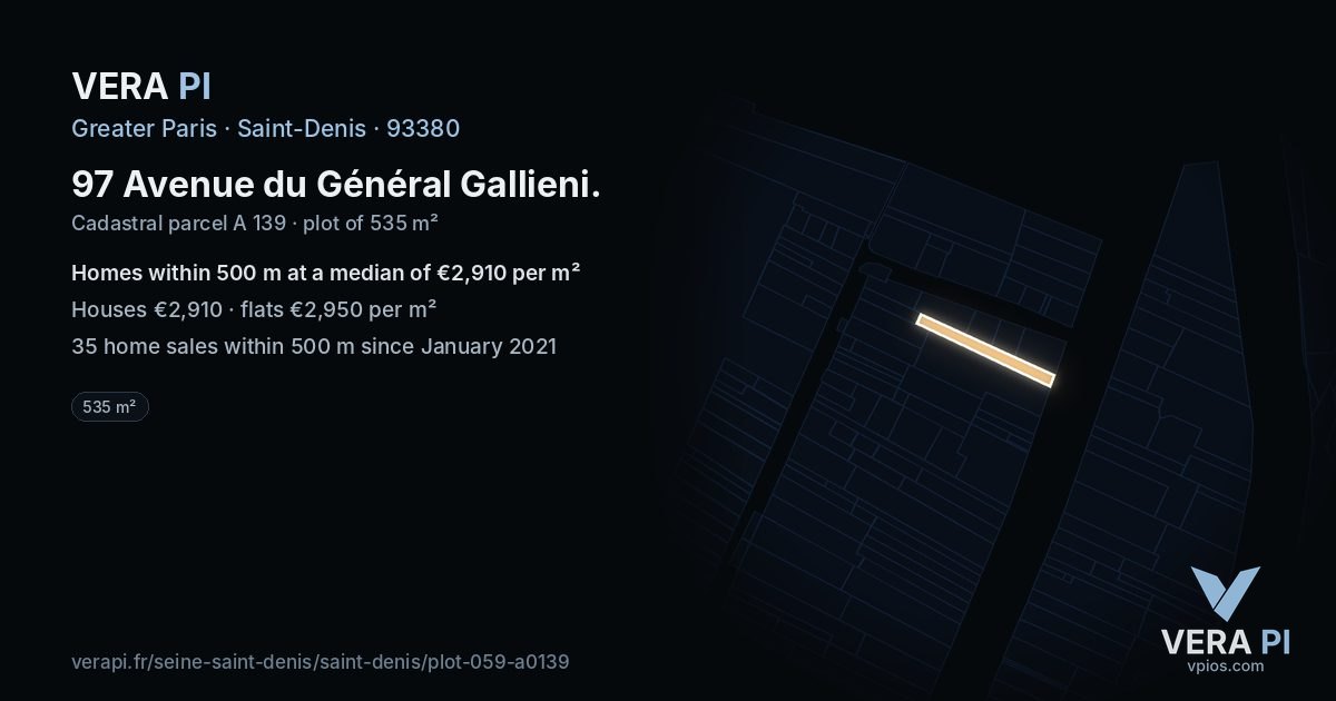 97 Avenue du Général Gallieni, Saint-Denis at night – the plot lit, the parcels around coloured by the prices near them