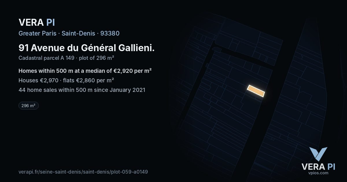 91 Avenue du Général Gallieni, Saint-Denis at night – the plot lit, the parcels around coloured by the prices near them