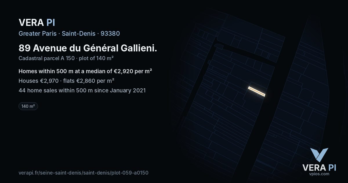 89 Avenue du Général Gallieni, Saint-Denis at night – the plot lit, the parcels around coloured by the prices near them