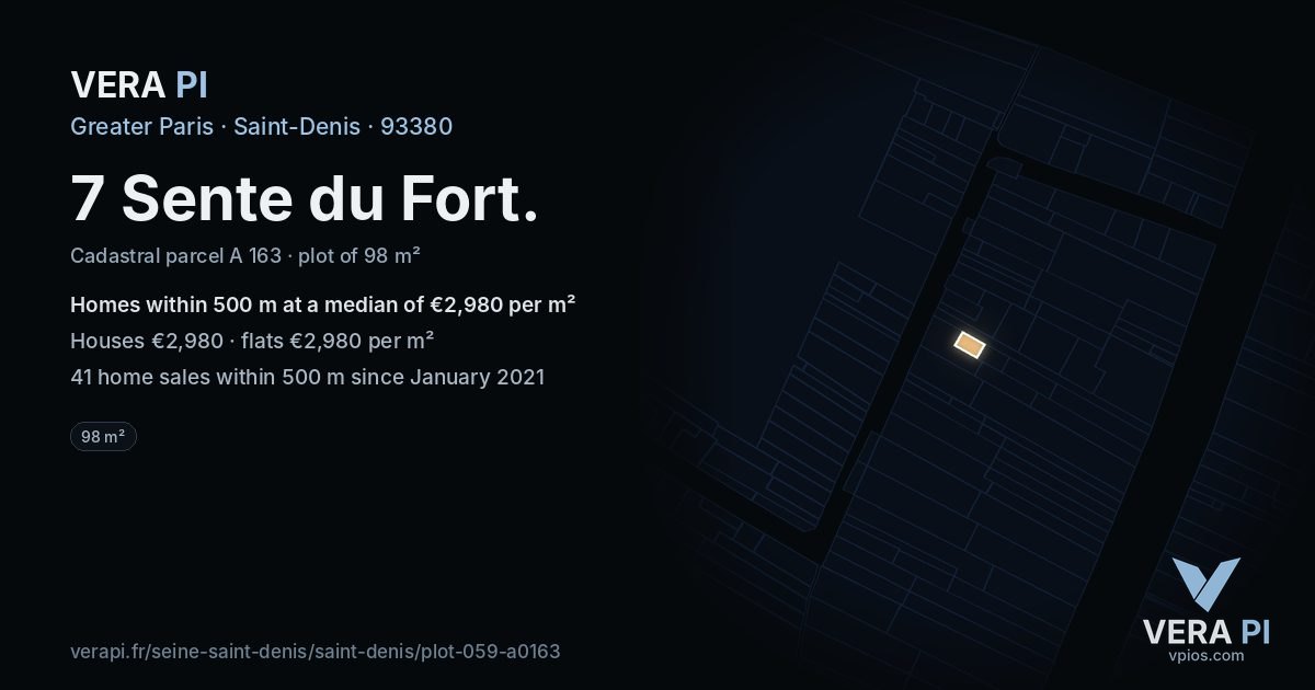 7 Sente du Fort, Saint-Denis at night – the plot lit, the parcels around coloured by the prices near them