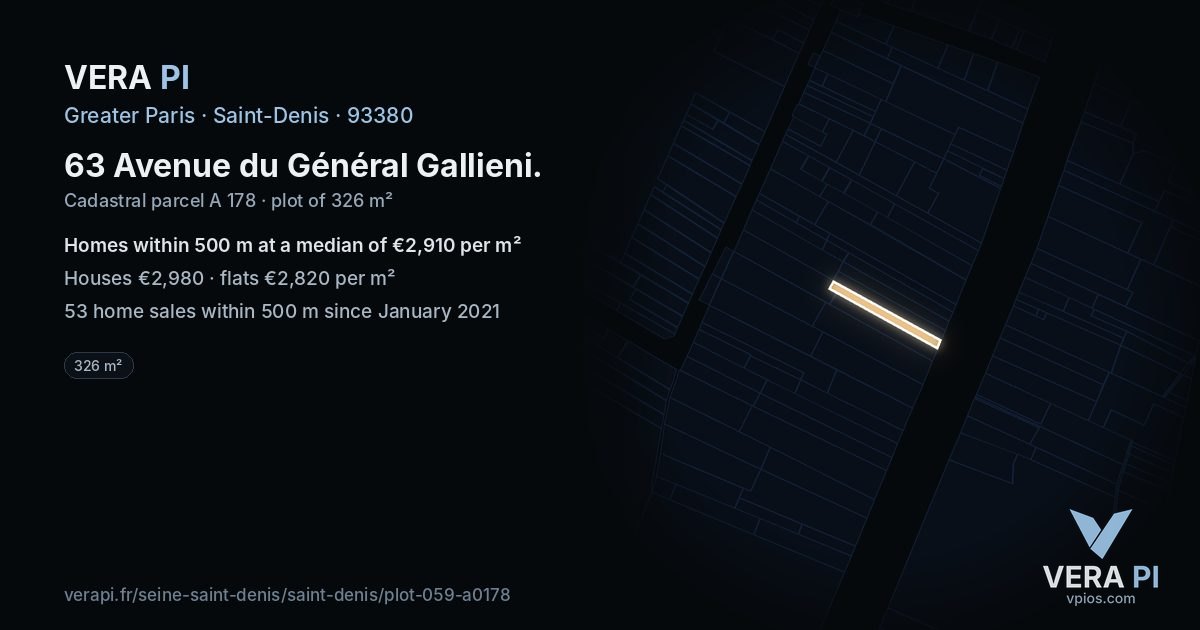 63 Avenue du Général Gallieni, Saint-Denis at night – the plot lit, the parcels around coloured by the prices near them